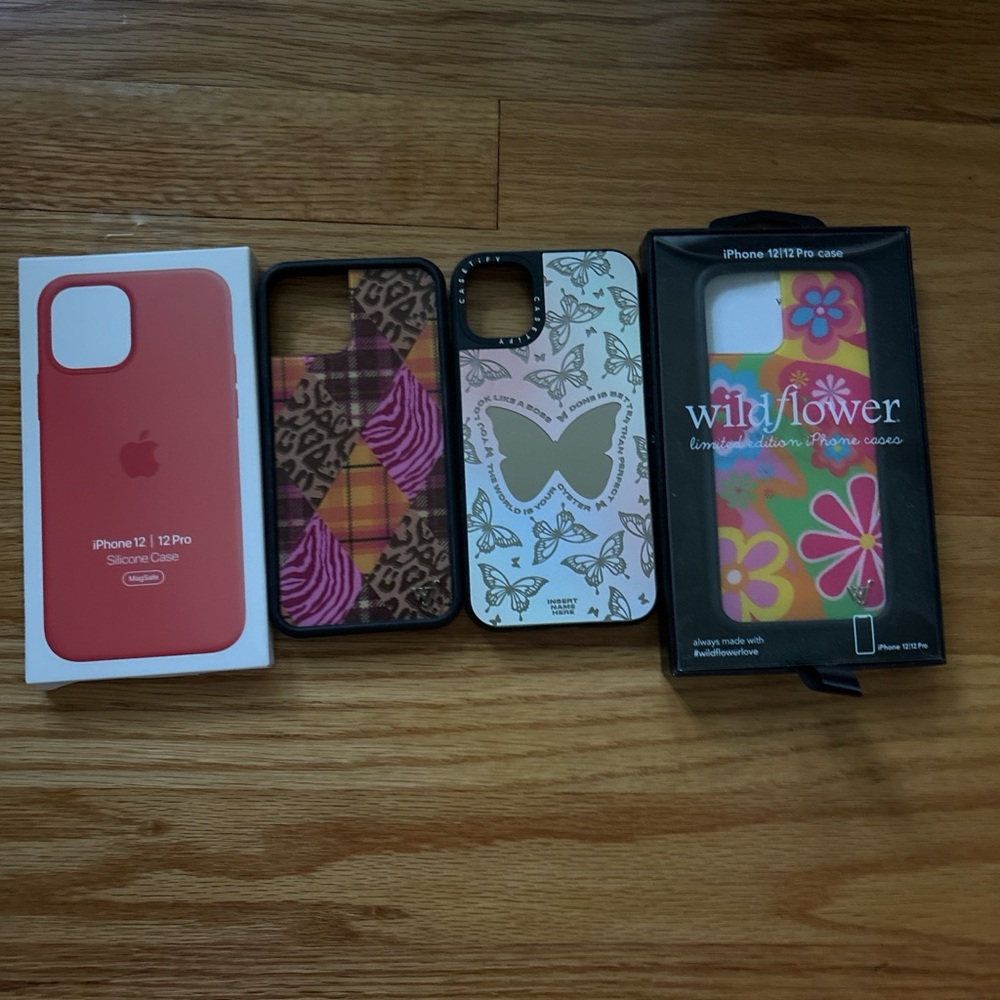 Set of 4 IPhone 12/12 Pro Phone Cases (Wildflower, Casetify, and Apple)